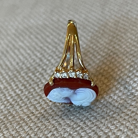 Antique❤️14K Gold❤️Diamond and Agate Cameo Portrait Statement Ring - Picture 10 of 12